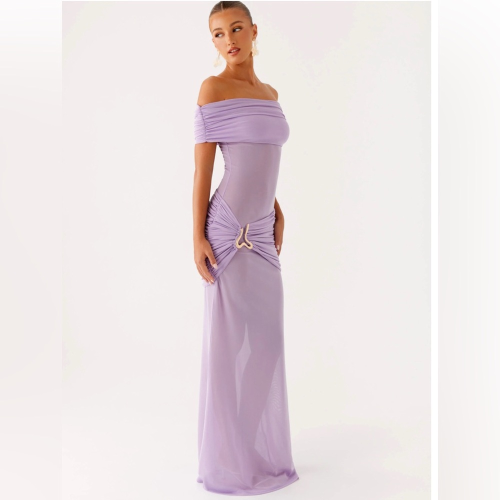 Aqua Purple Off-Shoulder Gown for Weddings